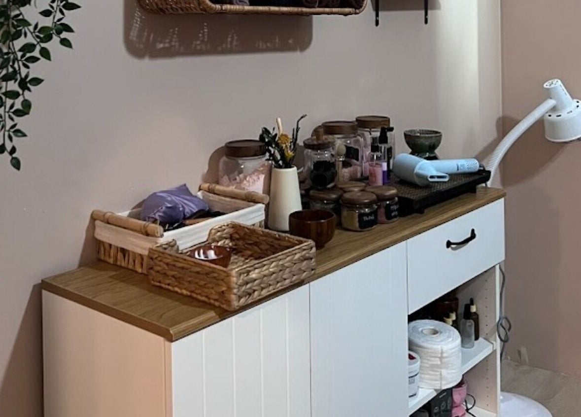 Beauty supplies neatly arranged at Abby Beaute Studio in Cyberjaya, Selangor, MY offering a serene ambiance.