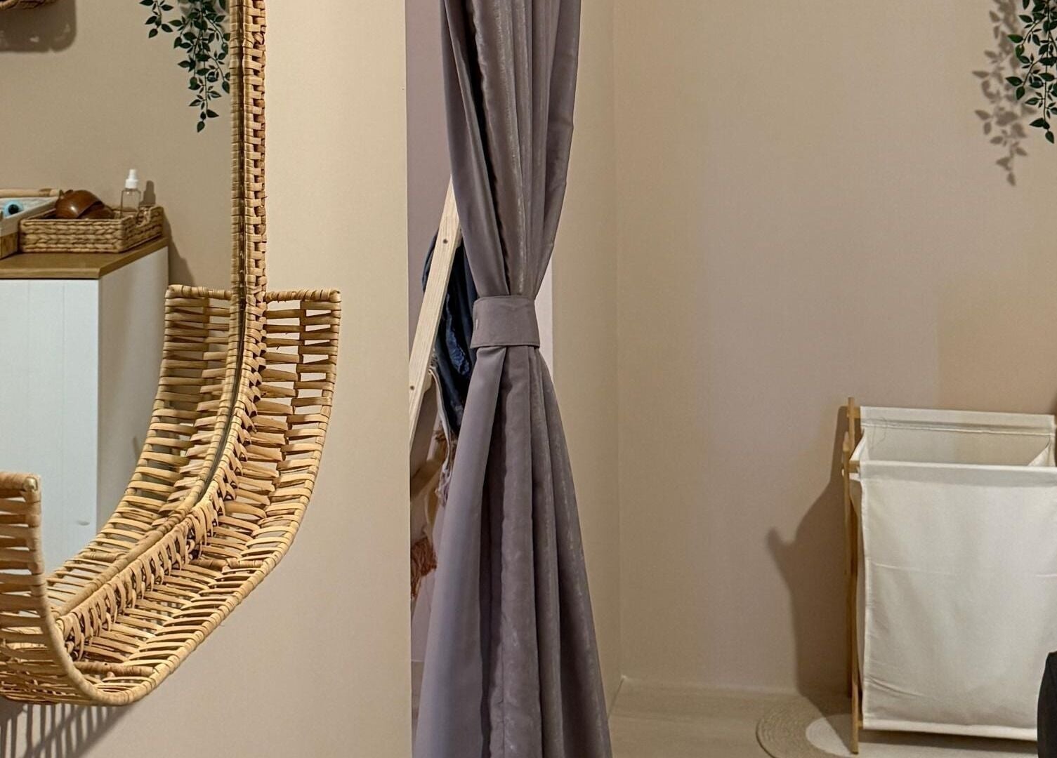 Stylish wicker decor and curtain in Abby Beaute Studio, Cyberjaya, Selangor, MY enhance the elegant ambiance.