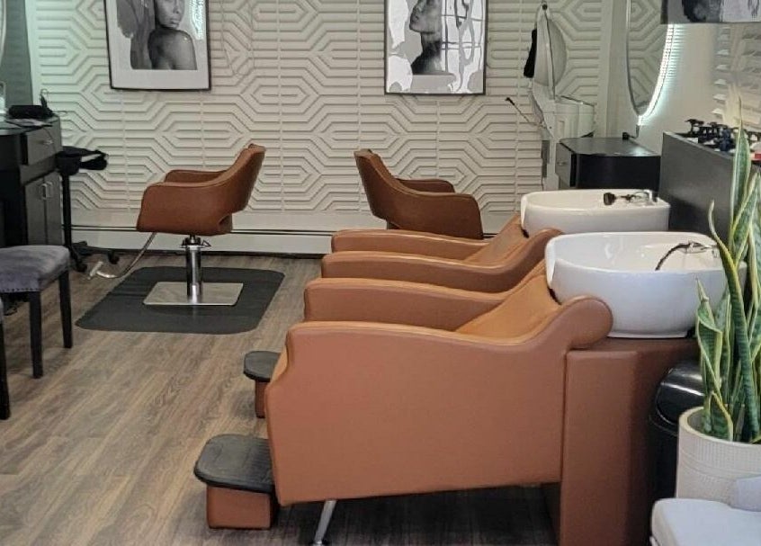 Stylish salon setup at STUDIO 27 SALON featuring modern chairs in Everett, Massachusetts, US.