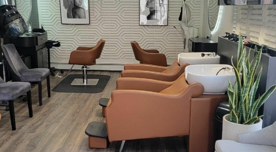 Stylish salon setup at STUDIO 27 SALON featuring modern chairs in Everett, Massachusetts, US.