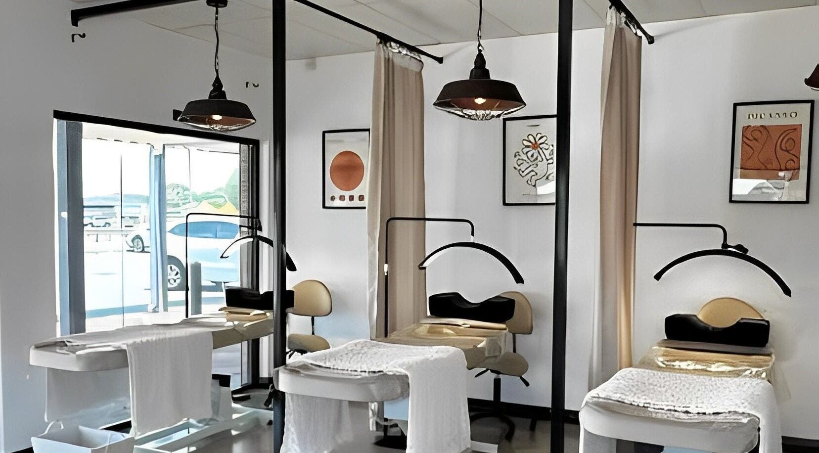 Peaceful treatment room at All-Eyes Beauty, Falcon, Western Australia featuring elegant decor and relaxing ambiance.
