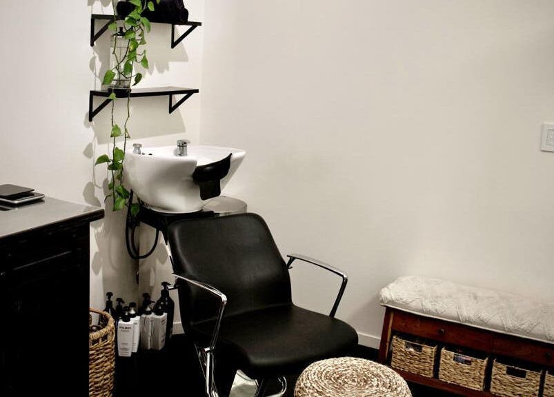 Modern salon chair and sink at Hair Studio Sho - Sunnyvale, offering top beauty services in Sunnyvale, California, US.