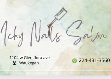 Logotipo de ICHY NAILS SALON en Waukegan, Illinois, US con detalles de contacto.