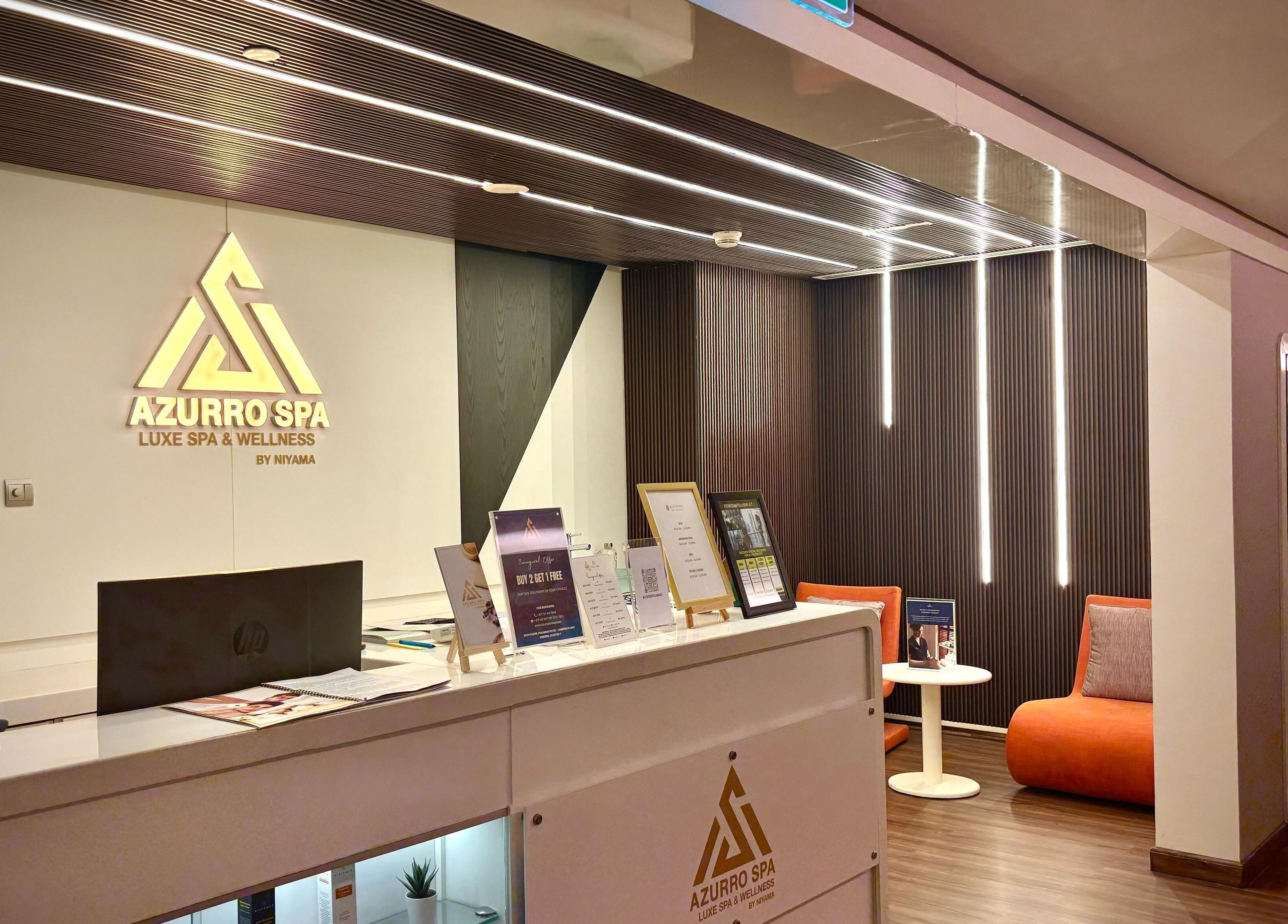 Reception area at Azurro Spa by Niyama - Pullman Hotel Jlt, Dubai, Dubai, AE, showcasing modern design.