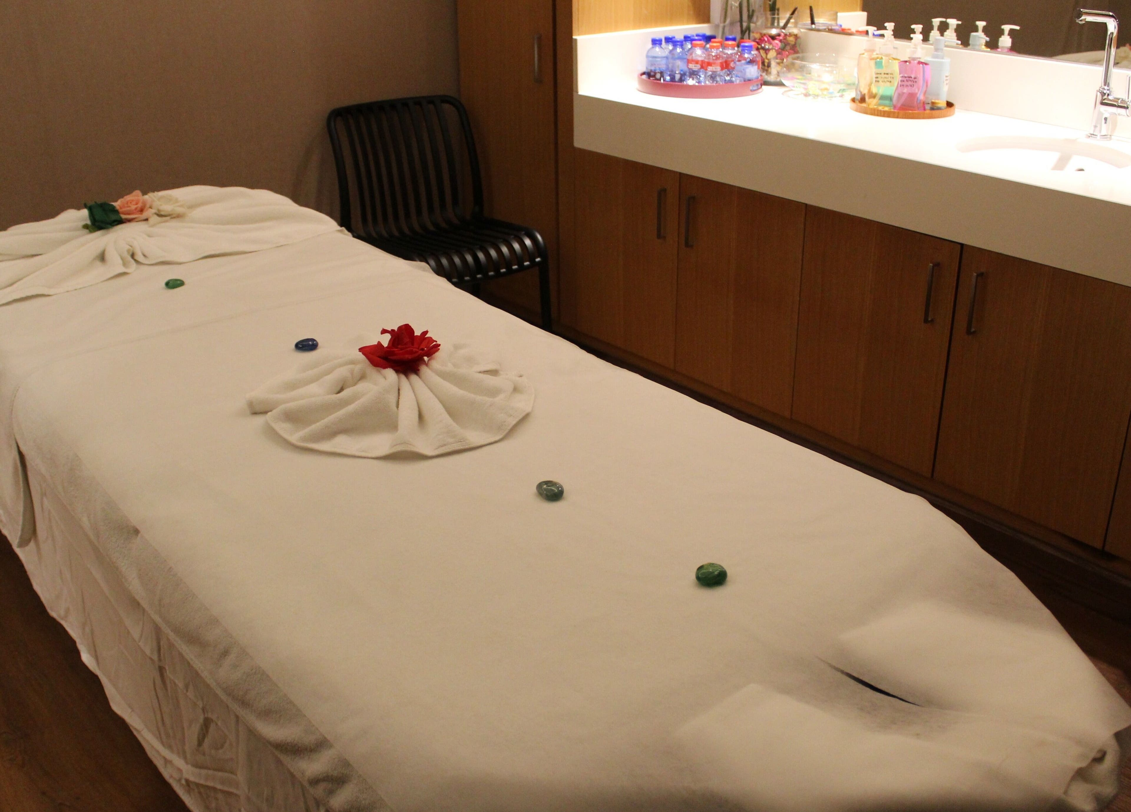 Relaxing treatment room at Niyama Spa at Hilton Garden Inn Albarsha, Dubai, Dubai, AE.
