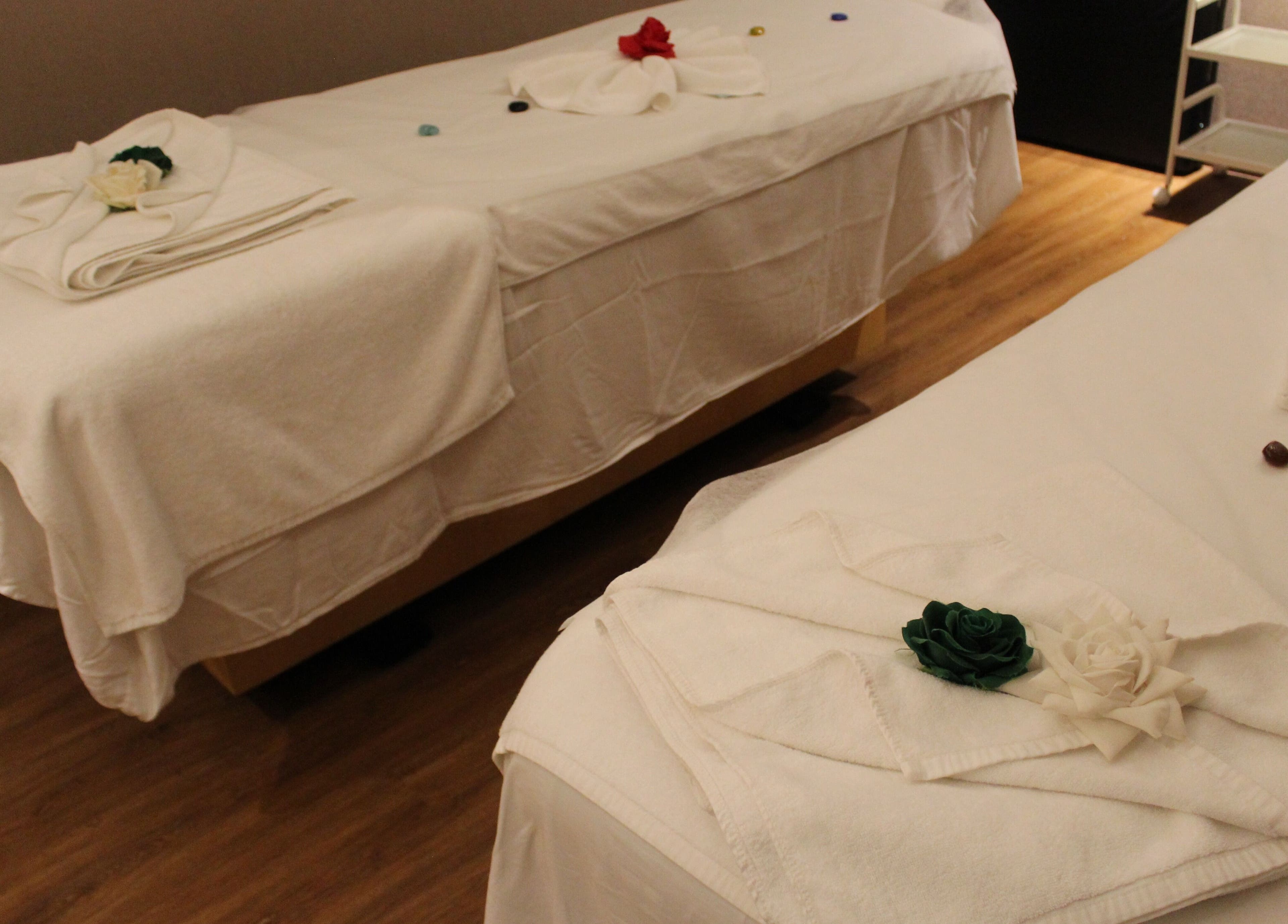 Luxurious spa treatment beds at Niyama Spa at Hilton Garden Inn Albarsha, Dubai, Dubai, AE.