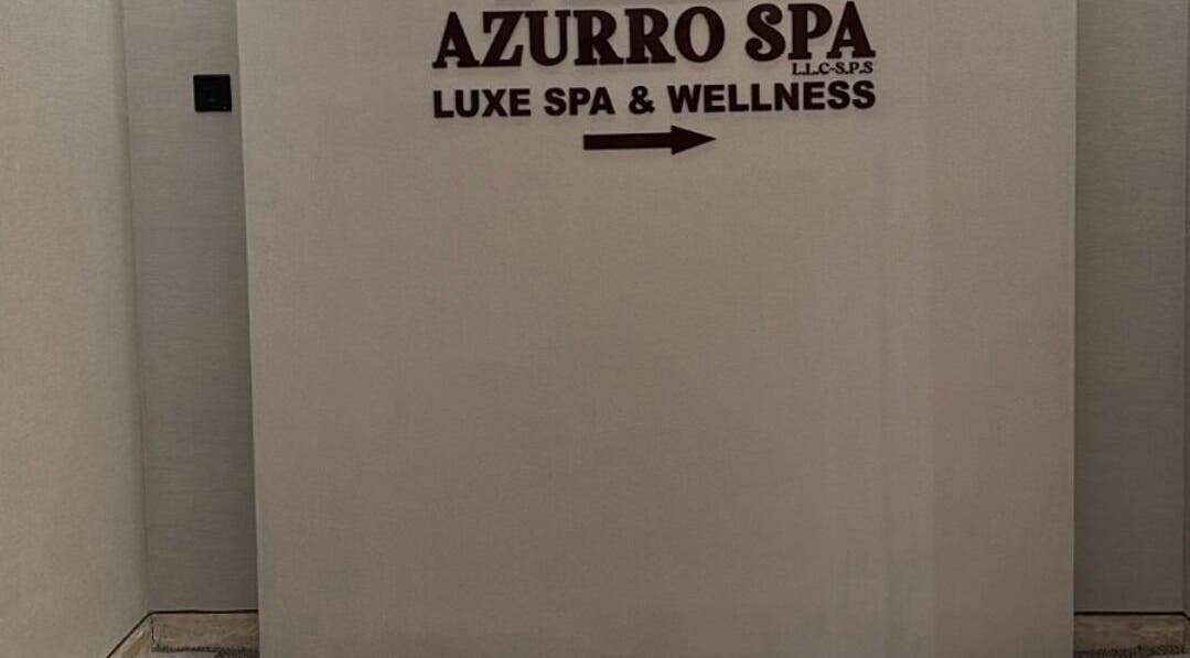 Entrance sign of Azurro Spa at Mercure Downtown Abudhabi, Abudhabi, AE, showing luxe spa directions.