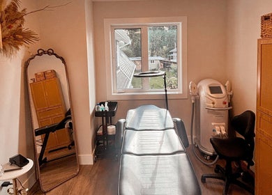 Cozy treatment room at Studio 13 Esthetics (Chilliwack) in Chilliwack, British Columbia, CA with a window view.