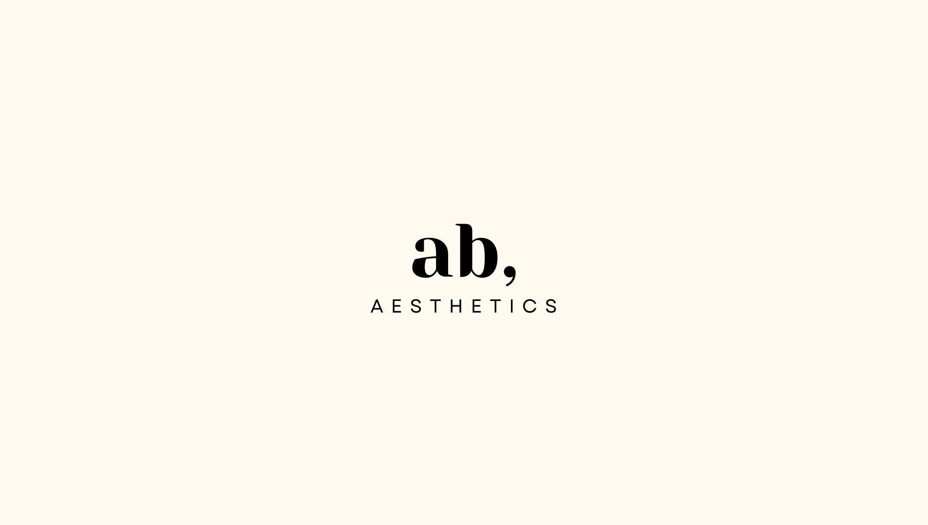 AB Aesthetics logo on a beige background, South Morang, Victoria, AU.