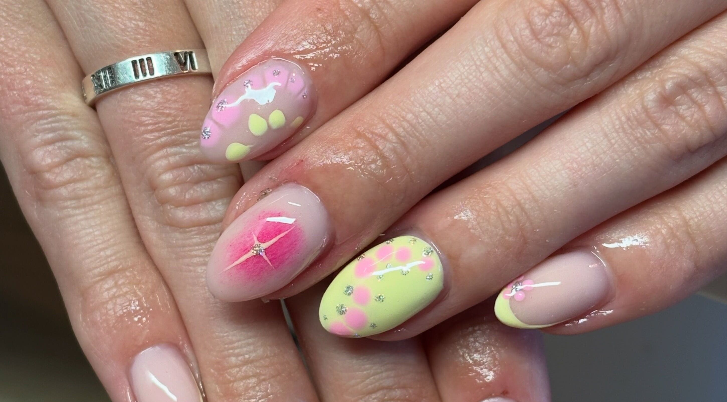 Pastel nail art design at The Boujee Nail Club, Bathgate, Scotland, GB, showcasing vibrant and creative styles.