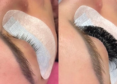 Lash extensions at Lyss Lash & Beauty Co in Melbourne, Victoria, AU, showcasing dramatic before and after results.