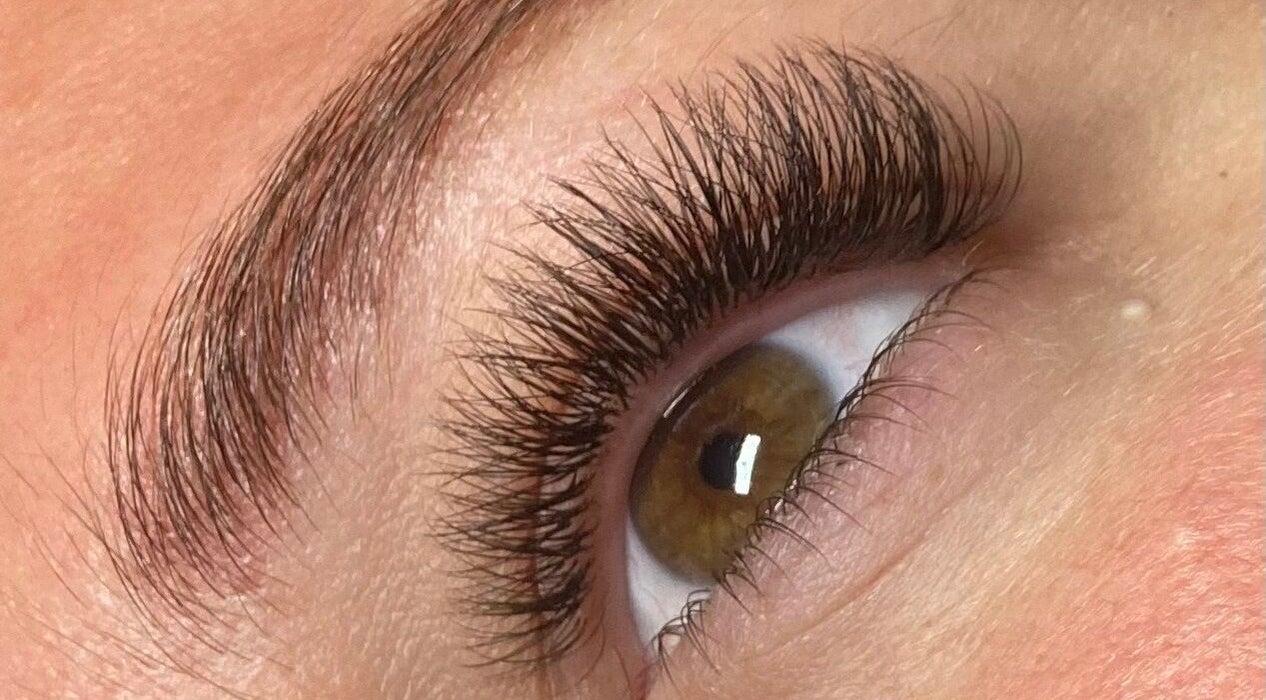 Close-up of expertly styled eyelashes at Helen Marie Beauty, Maghull, England, GB.