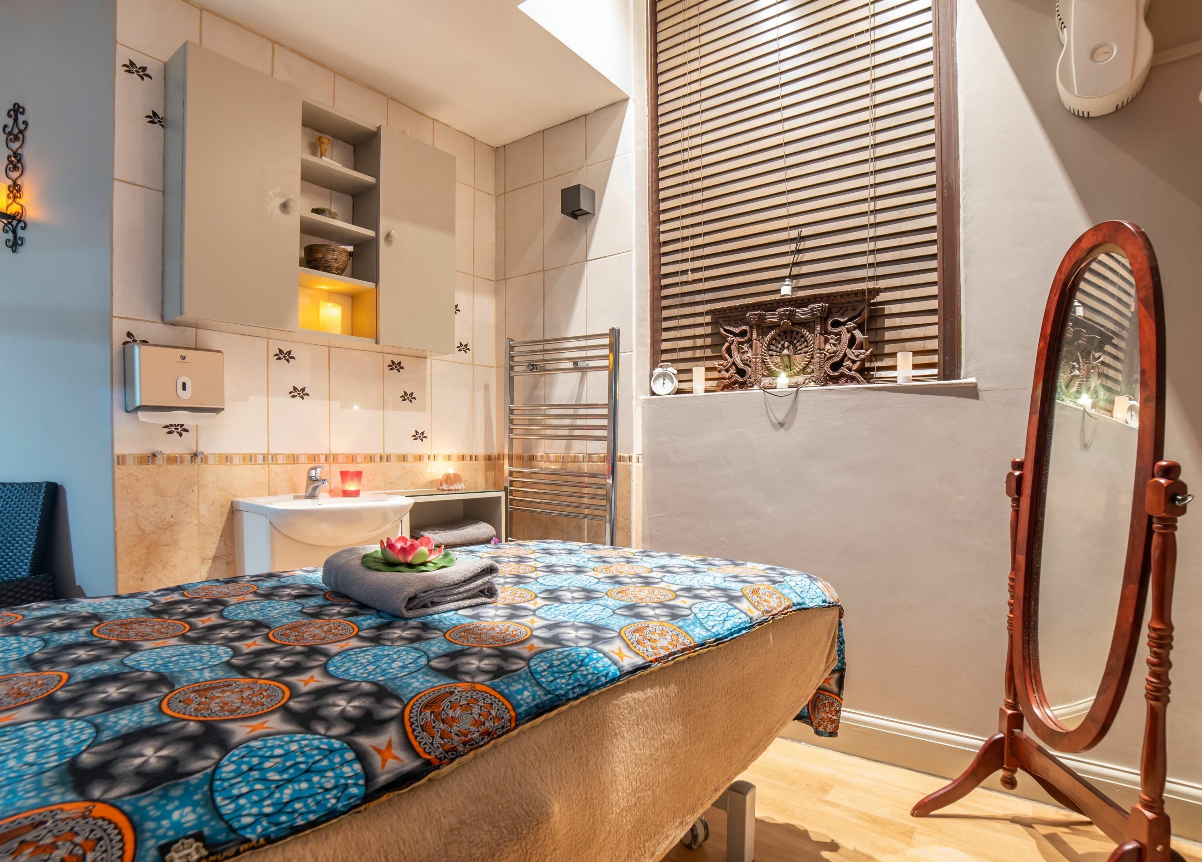 Serene massage room at Himalayan Springs Spa & Massage Centre, London, England, GB, exuding relaxation.