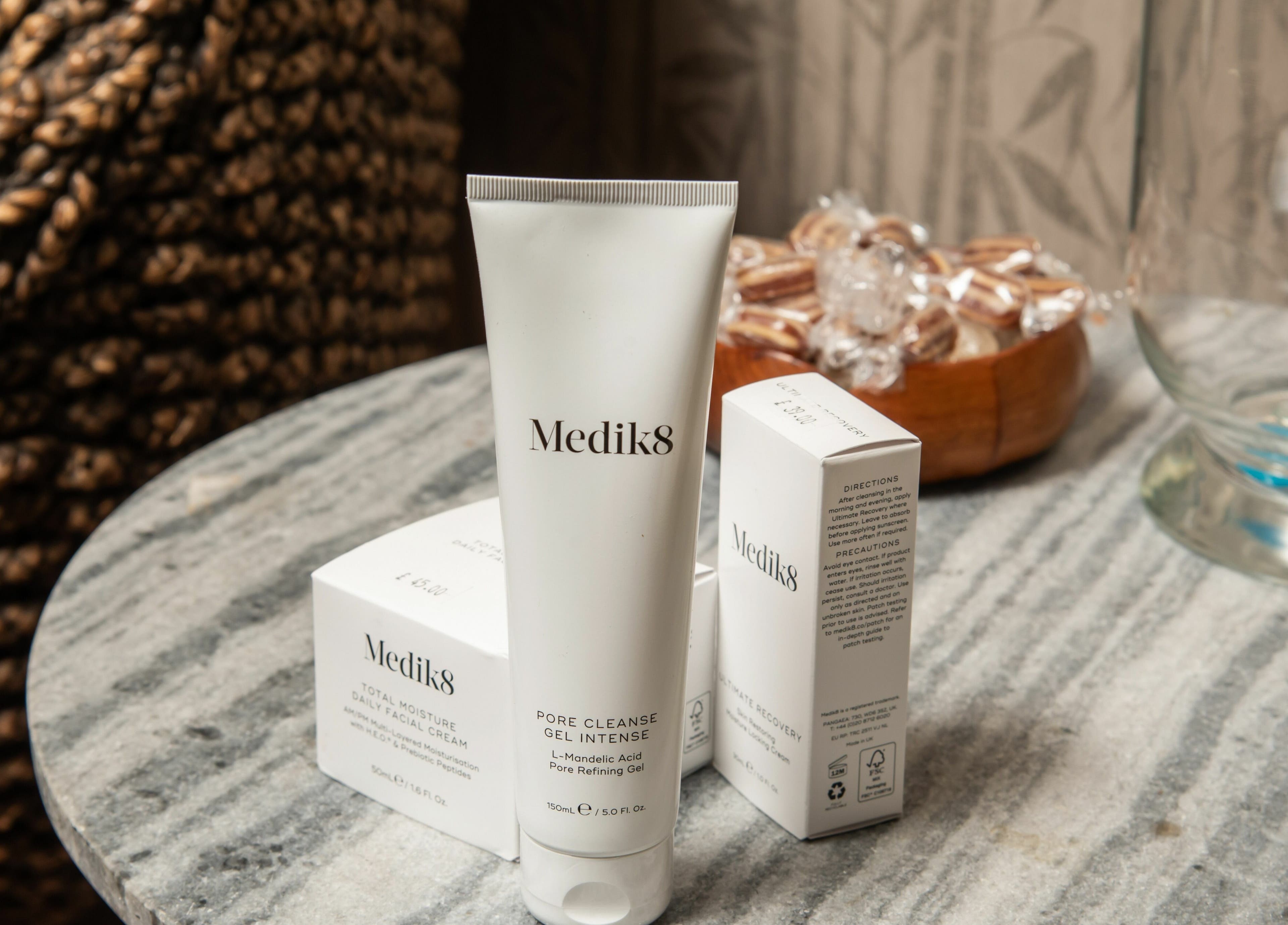 Medik8 skincare products displayed at Himalayan Springs Spa & Massage Centre, London, England, GB.