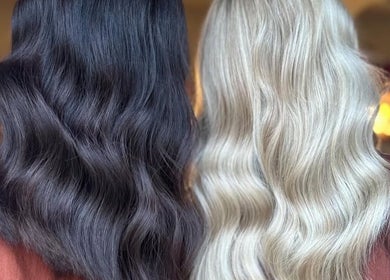 Elegant dark and light wavy hairstyles at Rogue & Vow, Blidworth, England, GB.