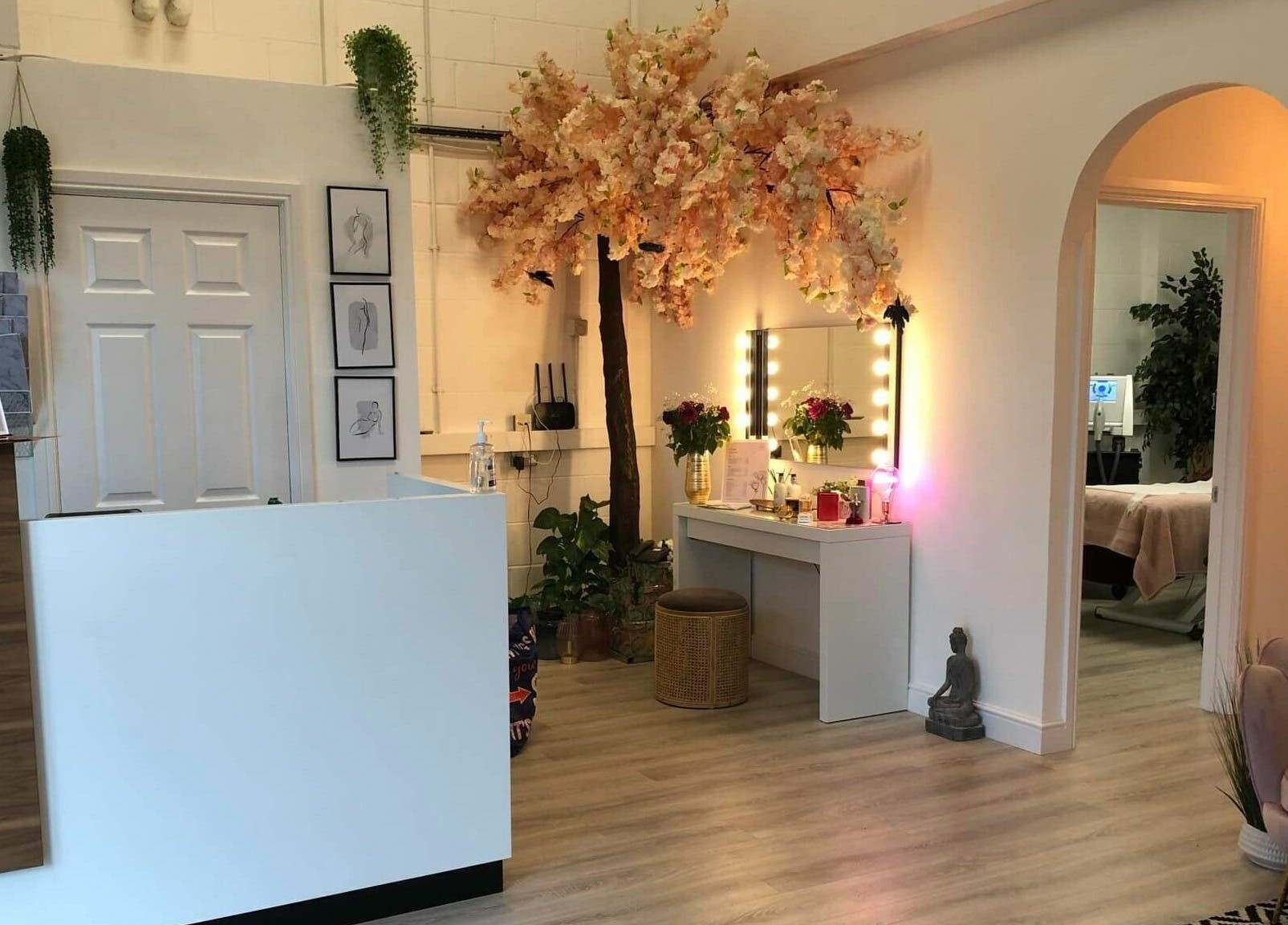 Hayley’s Hair Removal and Aesthetics interior in Poole, England, GB, showing elegant seating and decor.