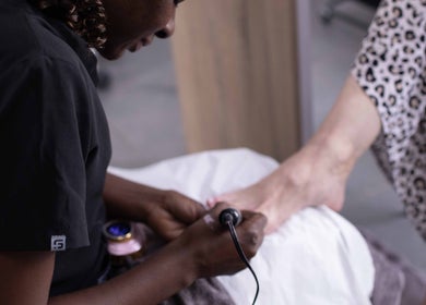 Foot spa service at HelloWoman Hazelwood (Menlopark), Pretoria, Gauteng, ZA, providing relaxation and care.
