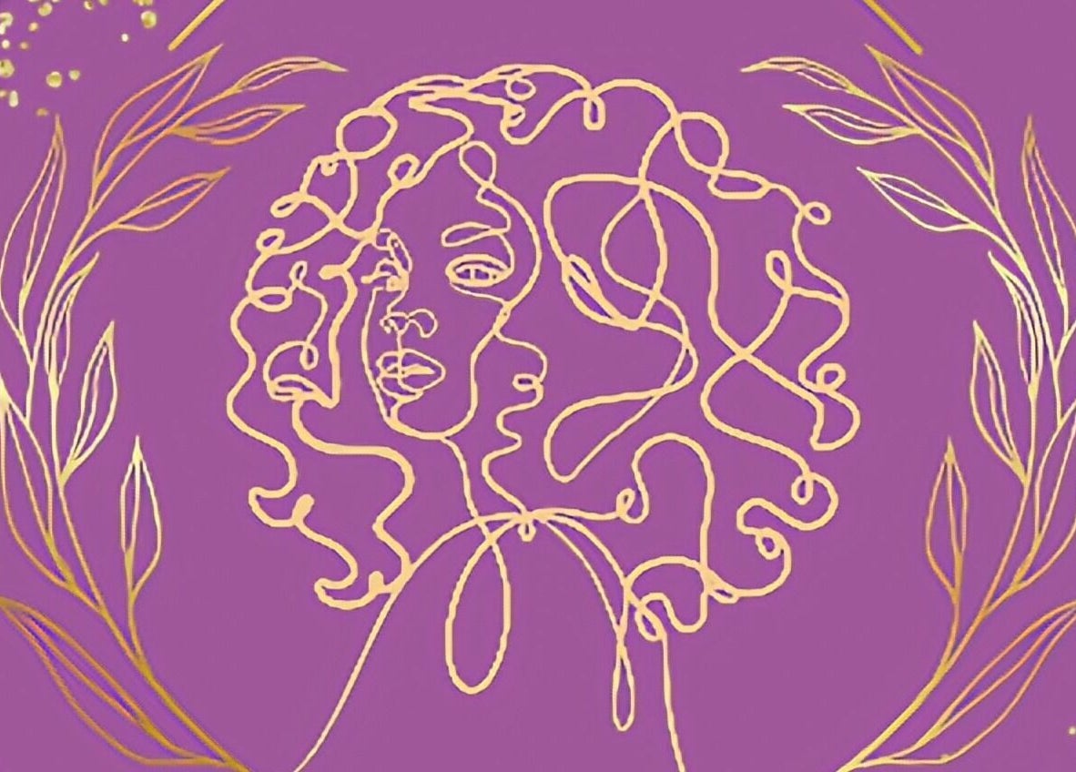 Elegant line art of a woman's face with curls at Cheveux By Cindy, Bexleyheath, England, GB.