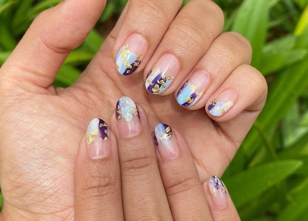 Colorful nail art with gold flecks at Ainrtistry (Home Studio), Singapore, Singapore, SG.