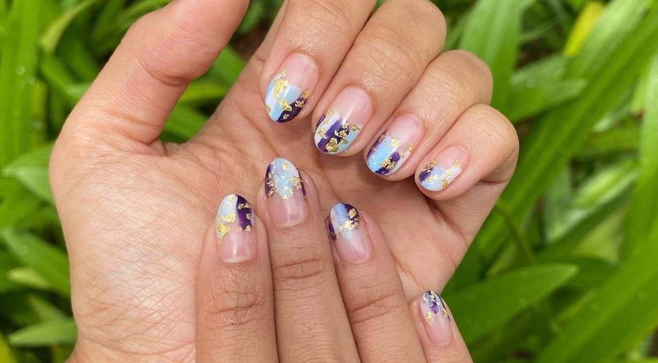 Colorful nail art with gold flecks at Ainrtistry (Home Studio), Singapore, Singapore, SG.