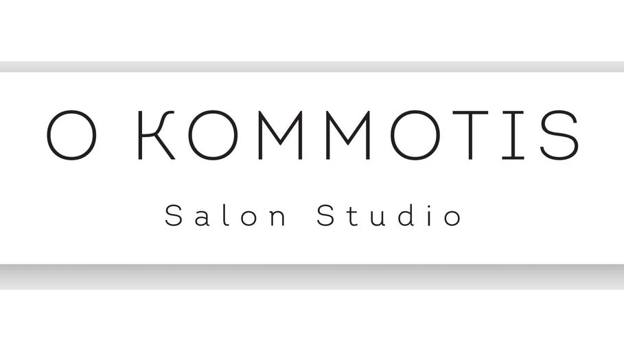 Signage of O Kommotis Salon Studio, a beauty salon in London, England, GB.