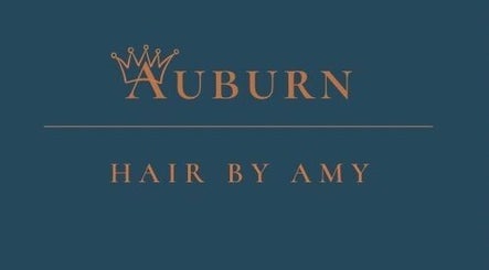 Auburn Hair Salon logo with crown on blue background, Leominster, England, GB.