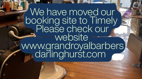 Booking site notice at Grand Royal Barbers - Darlinghurst, Sydney, New South Wales, AU.
