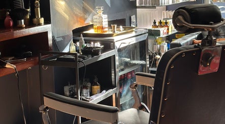 Luxury barbershop chair and grooming tools at Grand Royal Barbers - Darlinghurst, Sydney, New South Wales, AU.
