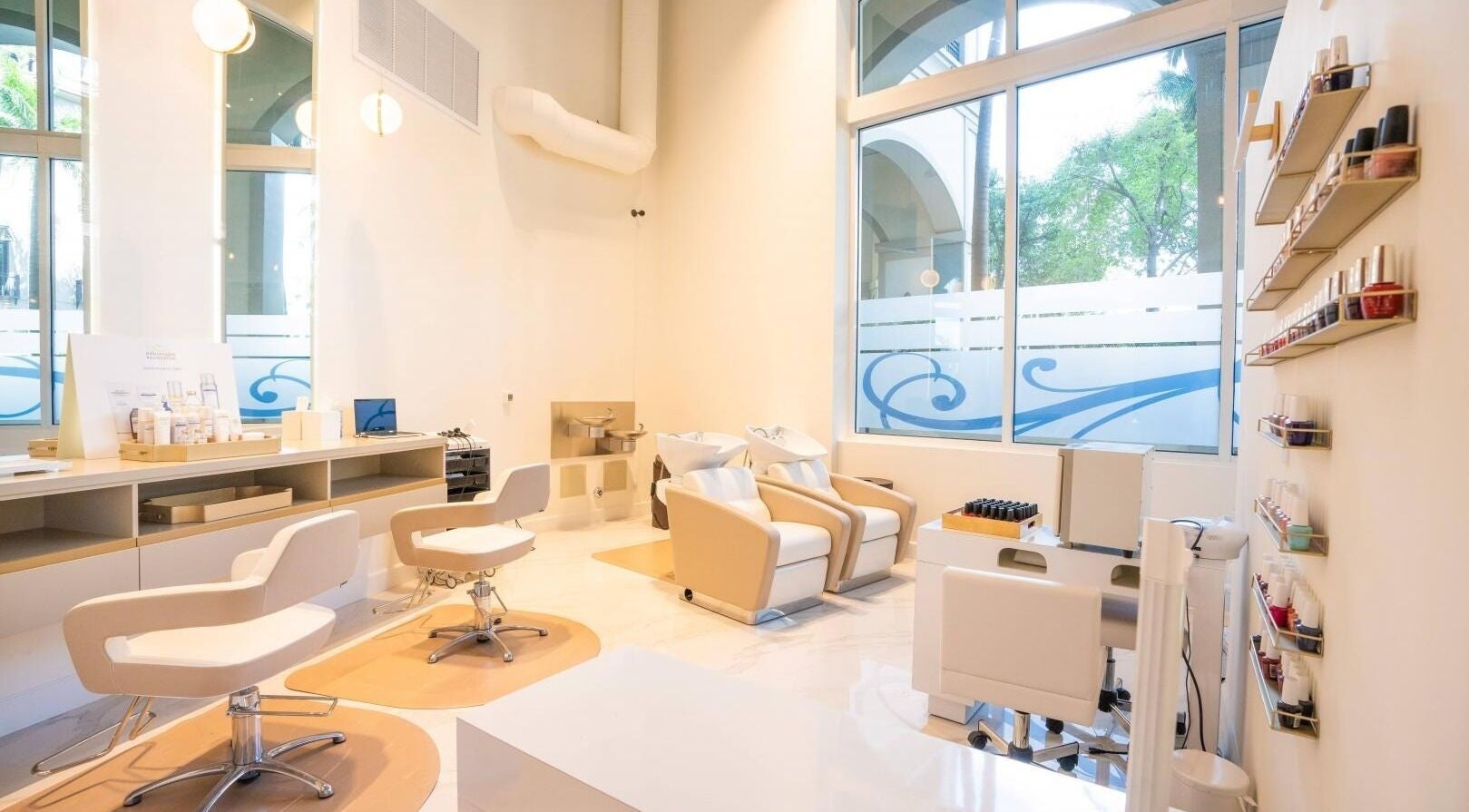 Chic salon interior at Beauty Ambassade and Spa in West Palm Beach, Florida, US with modern furnishings.