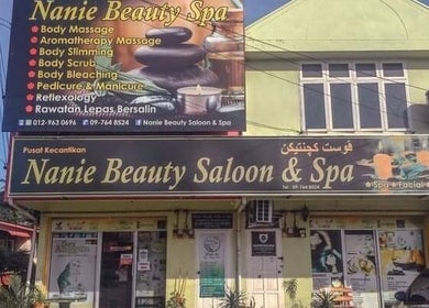 Exterior of Nanie Beauty Salon and Spa located in Kota Bharu, Kelantan, MY, showcasing their welcoming signage.