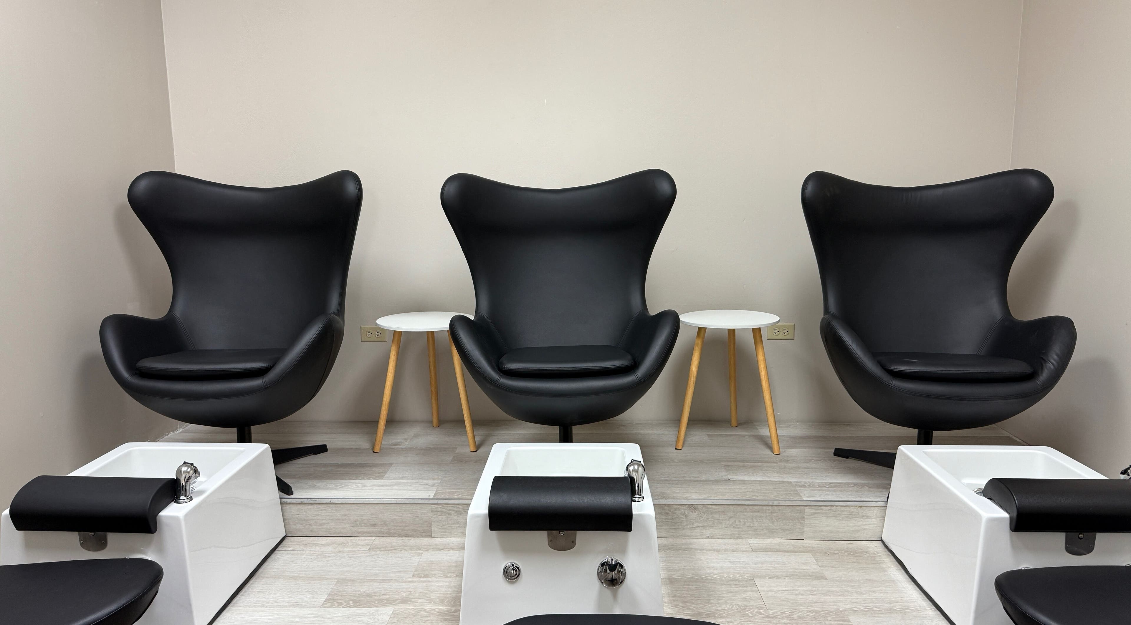 Chic pedicure chairs at Enhance Aesthetics in Canaan, Tobago, TT, offering luxury wellness experiences.