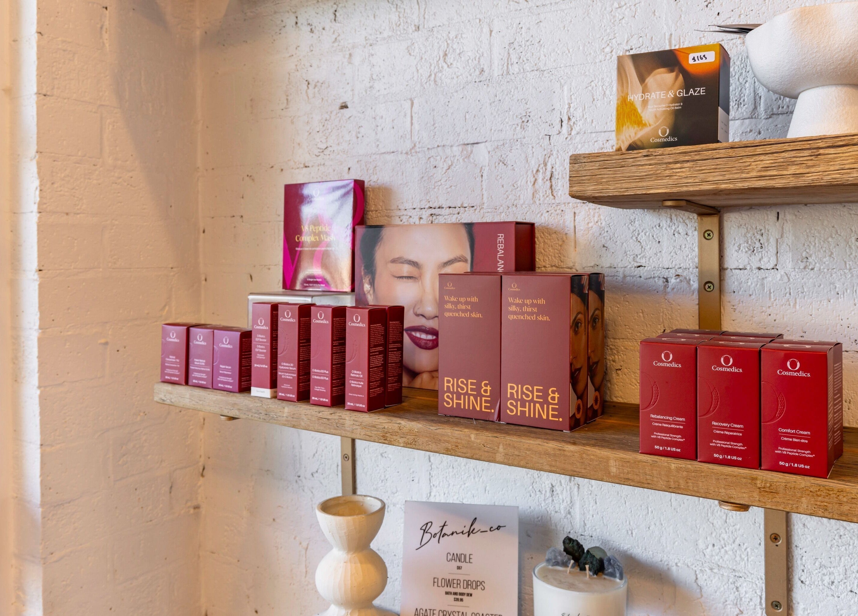 Product shelf at Tranquility Skin & Body Skin, Emu Plains, New South Wales, AU showcasing skincare items.