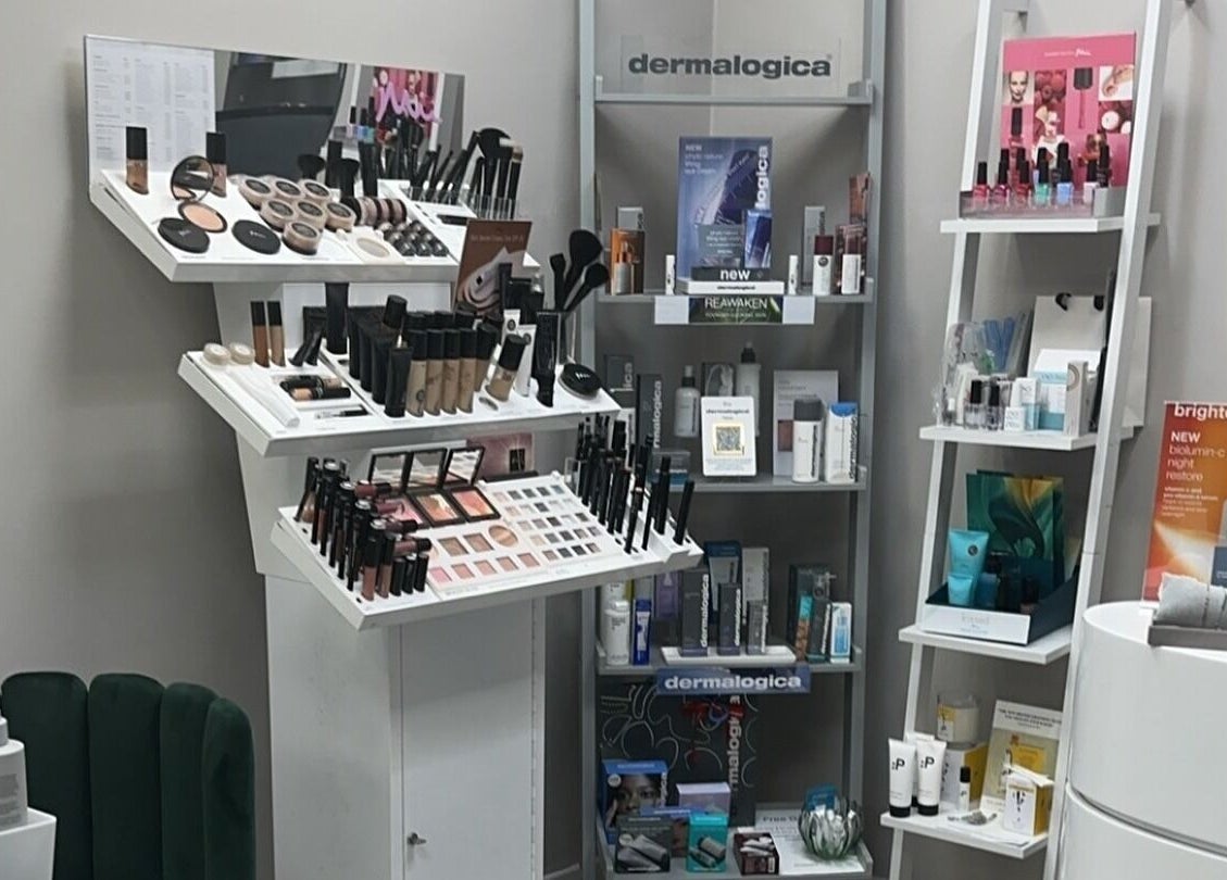 Makeup and skincare shelves at Blossom Health and Beauty, Great Shelford, England, GB.