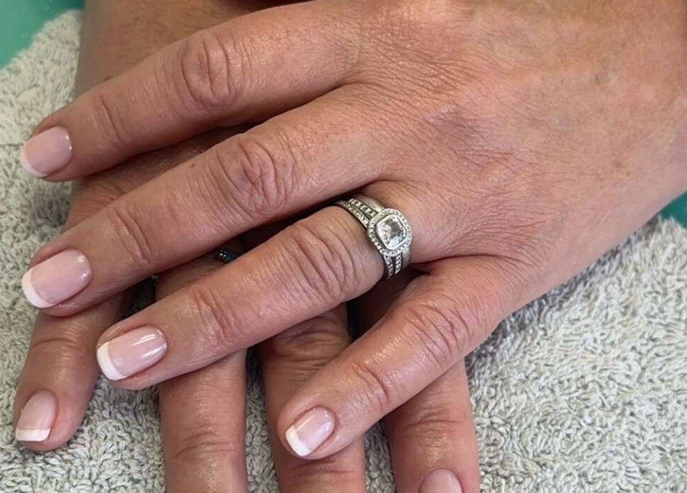 French manicure at Blossom Health and Beauty, Great Shelford, England, GB showcases elegant nail care.