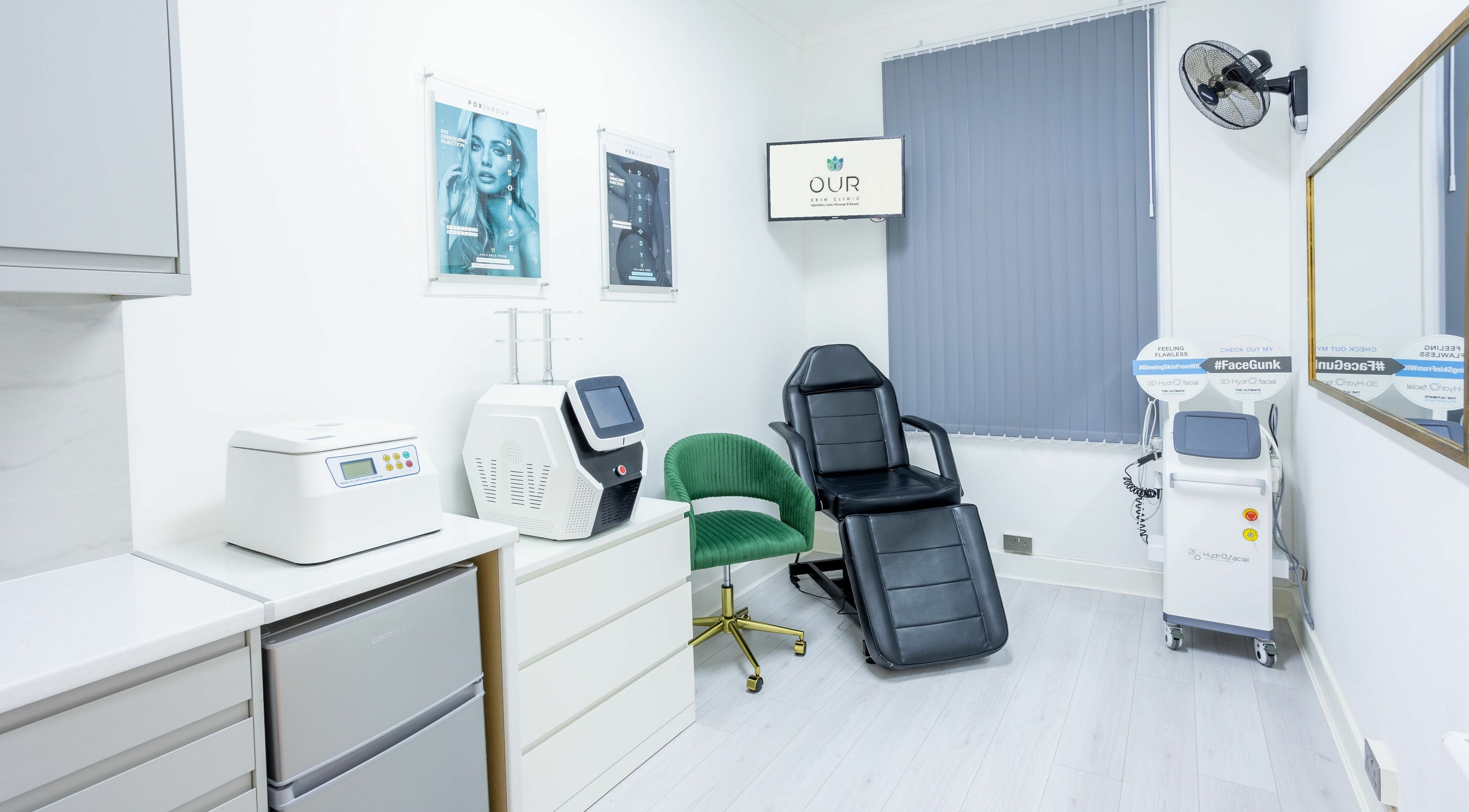 Modern treatment room at Our Skin Clinic - Fitzrovia, featuring advanced equipment, London, England, GB.
