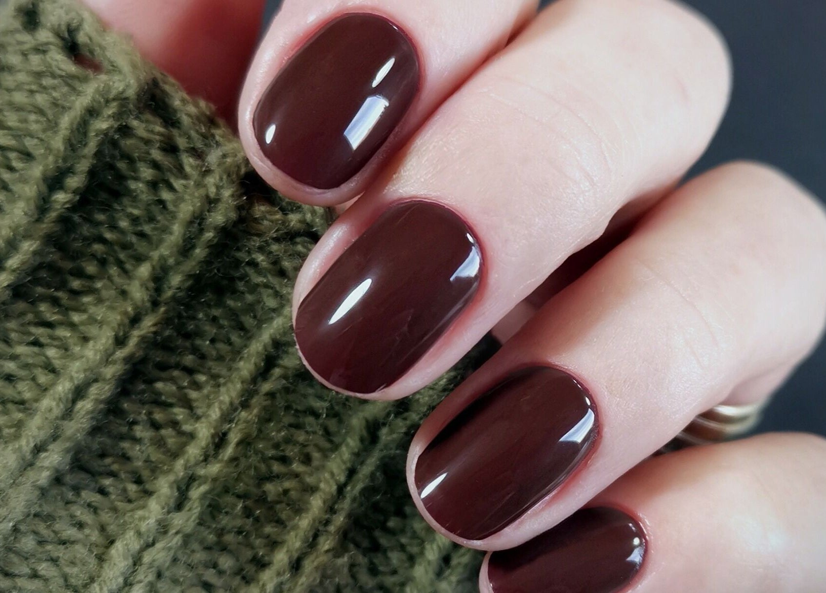 Dark polished nails by Kerry Wright Nail Artist, Rotherham, England, GB, showcasing expert manicure skills.