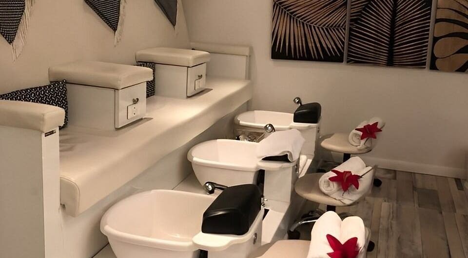 Pedicure stations at Amber Spa, Nassau, New Providence, BS offering a serene and luxurious ambiance.