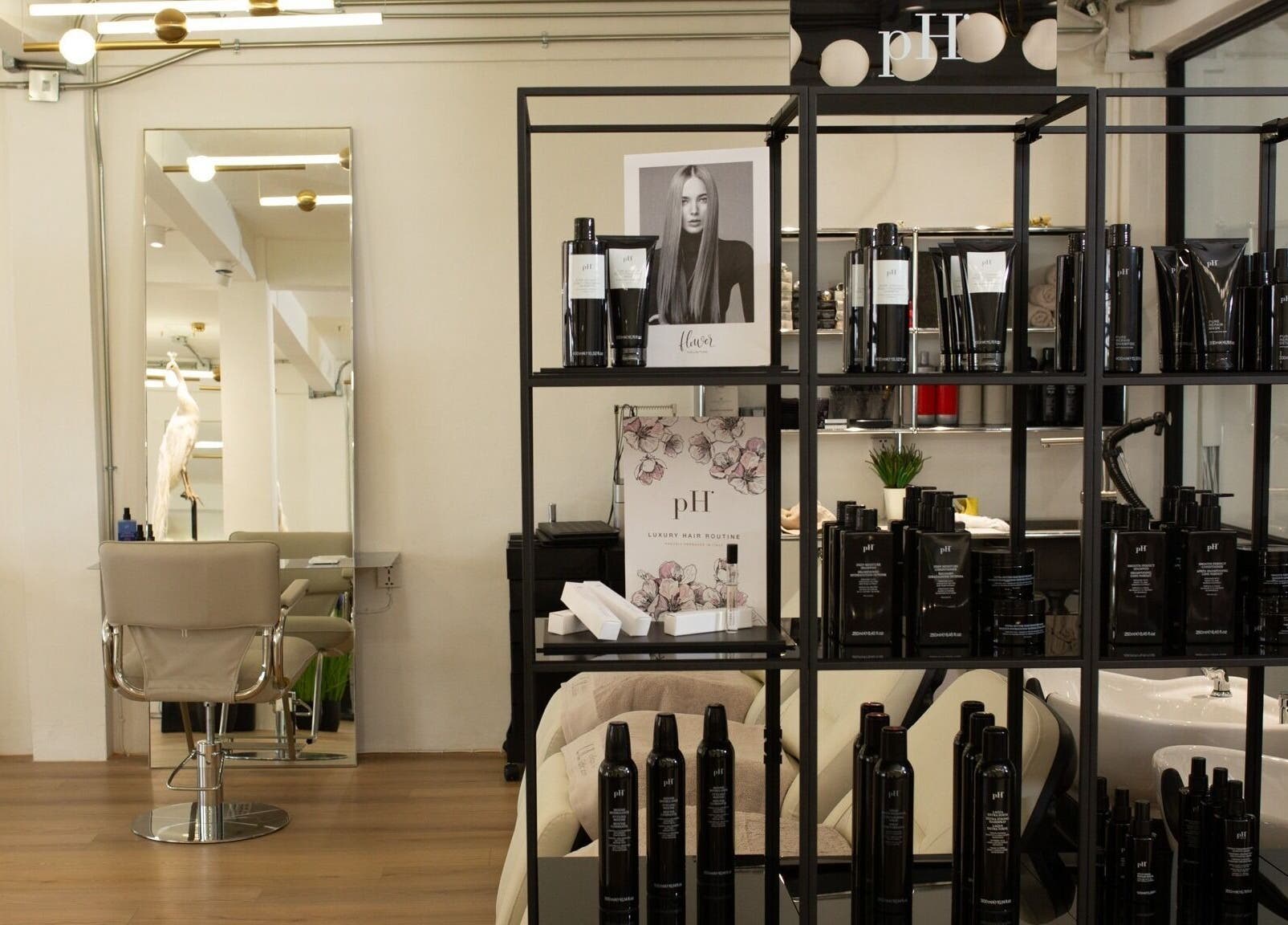 Lil Holistic Salon interior with hair products display in Krung Thep Maha Nakhon, Krung Thep Maha Nakhon, TH.