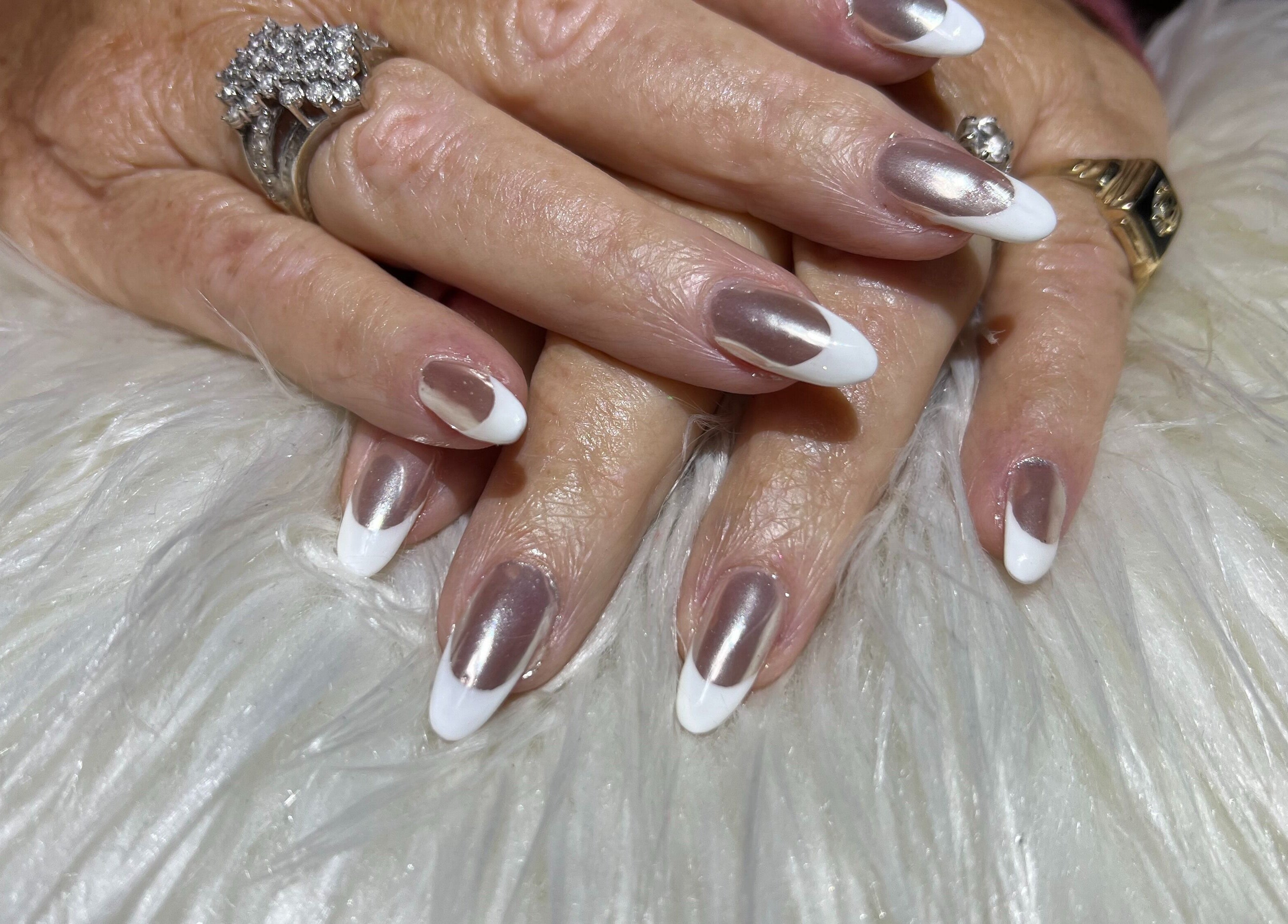 French manicure nails at Nail Anatomy - Mobile, Stockbridge, Georgia, US, with diamond ring detail.