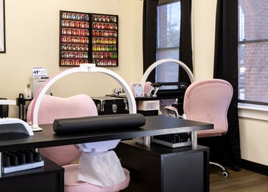 Stylish nail station at Nail Anatomy - Morrow, Morrow, Georgia, US, featuring modern decor and precision tools.