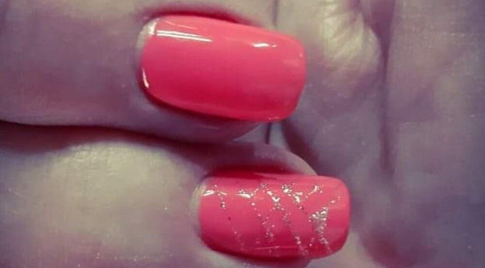 Sparkling pink nails manicure at Forever Young Studio in Kempton Park, Gauteng, ZA.