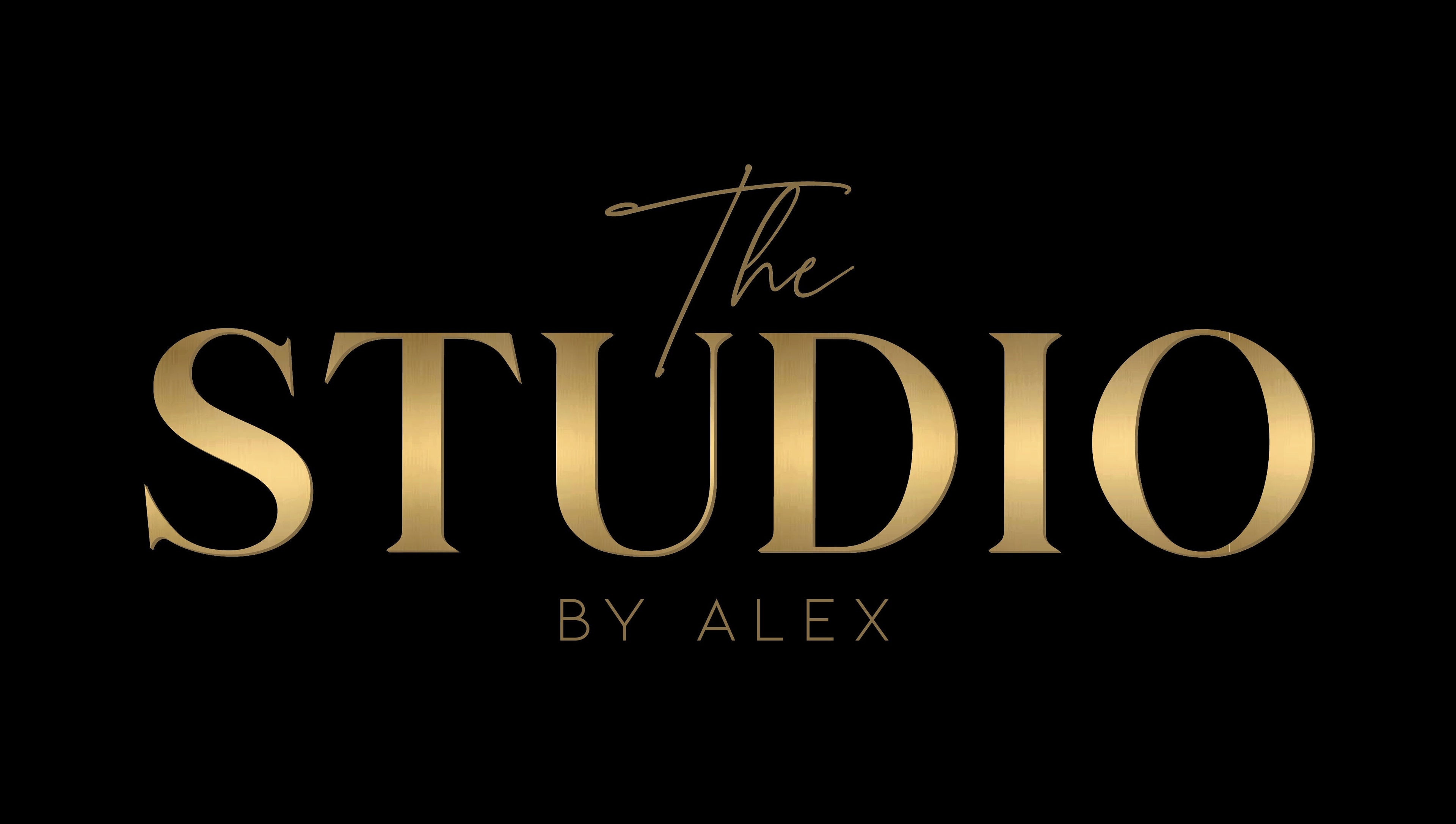 The Studio By Alex logo in gold lettering on black background, Billingham, England, GB.
