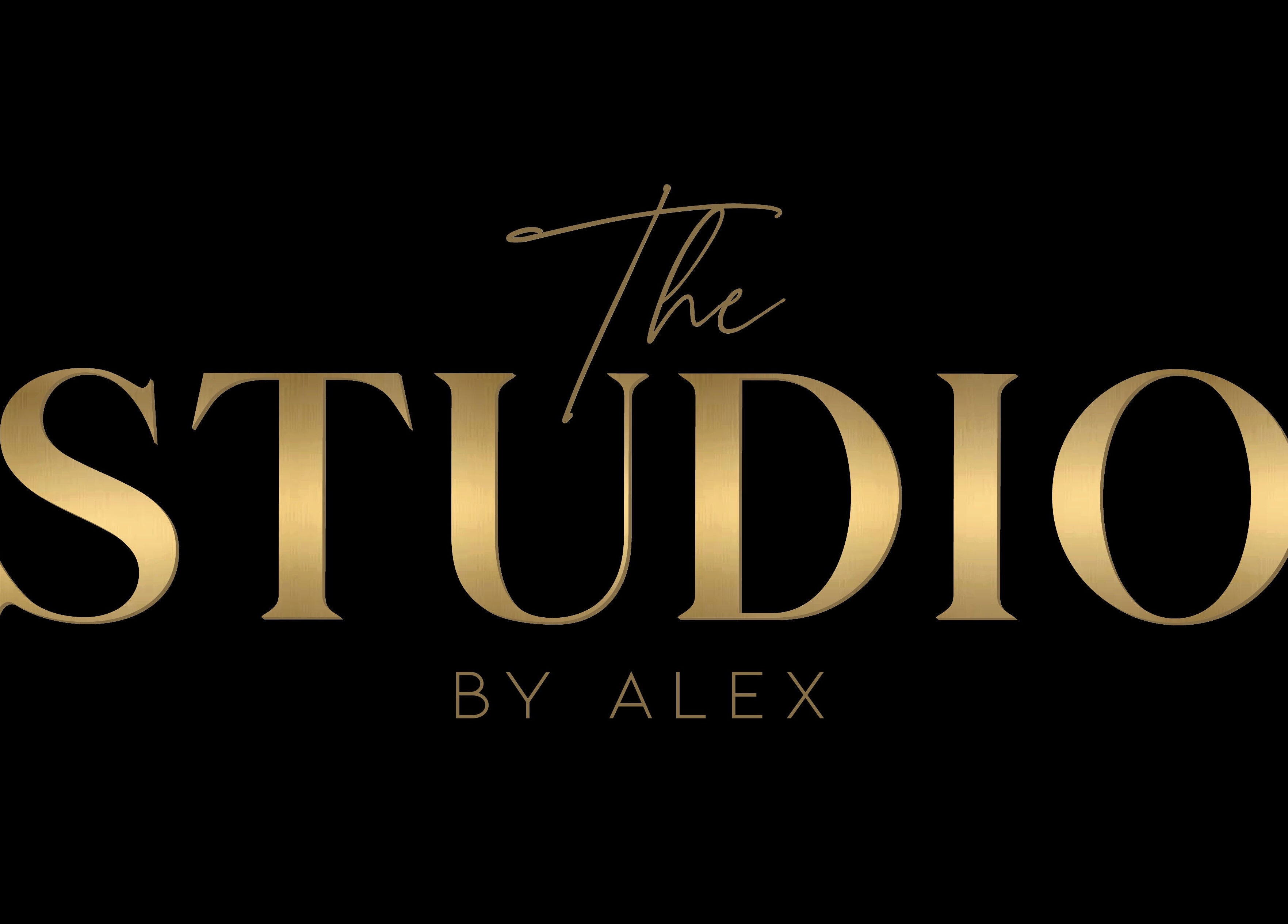 The Studio By Alex logo in gold lettering on black background, Billingham, England, GB.