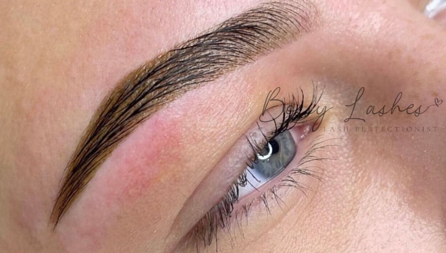 Close-up of expertly shaped eyebrows at Bossy Lashes, Wickford, England, GB showcasing precision and style.
