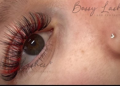 Close-up of glamorous lashes at Bossy Lashes in Wickford, England, GB, showcasing stunning lash detail.