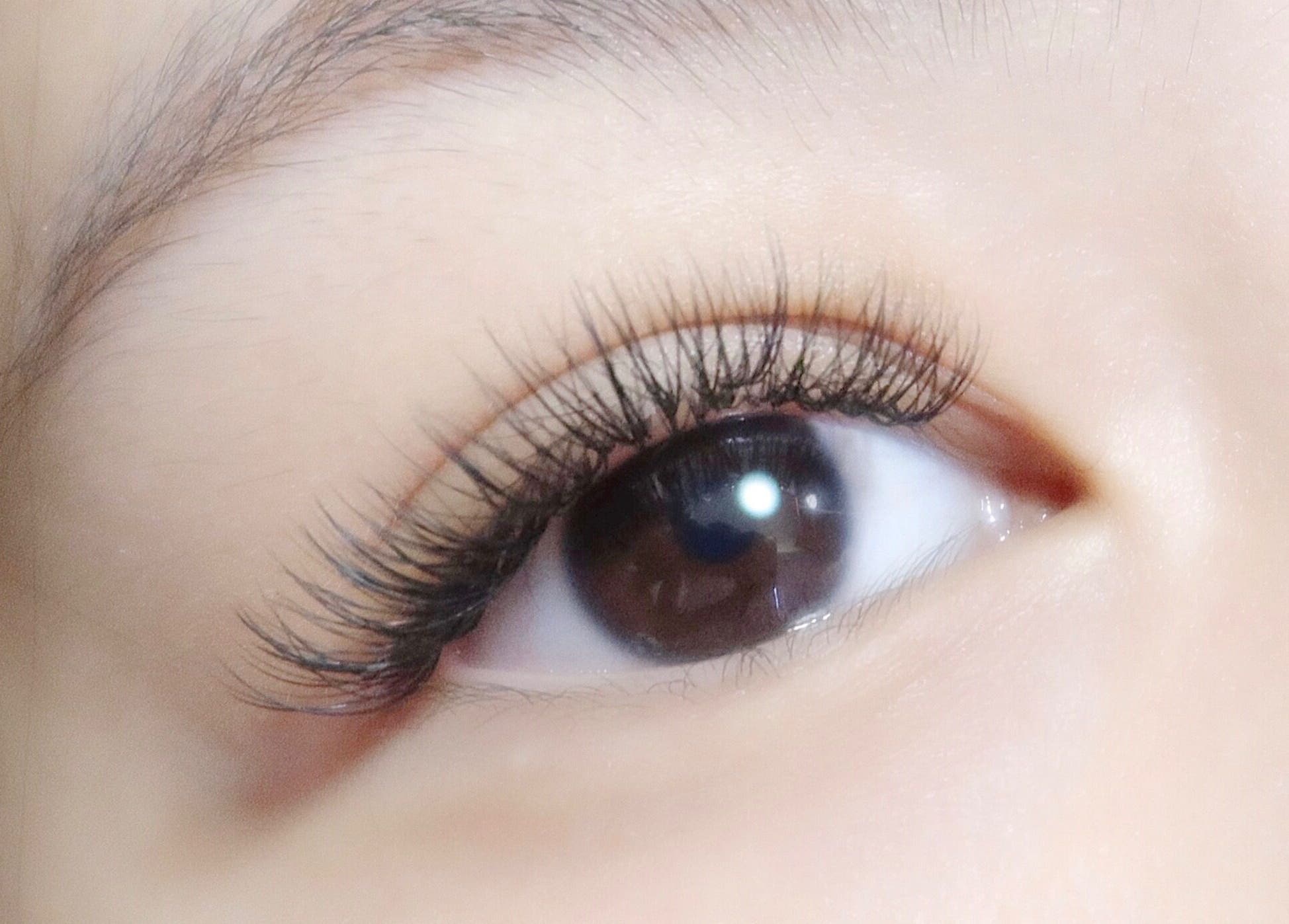 Close-up of a beautifully styled eyelash extension from Crescent Lash, Hong Kong Island, HK.