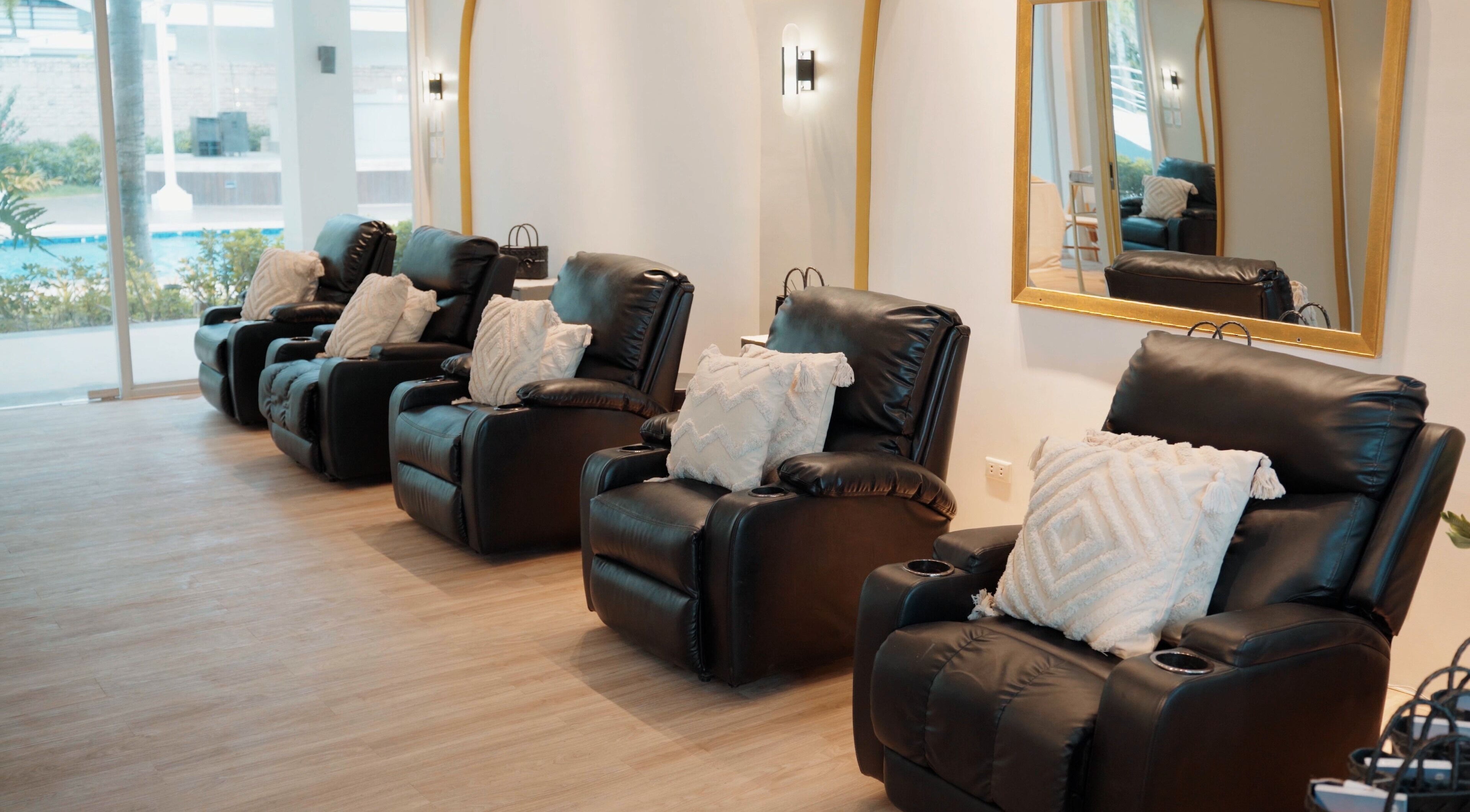 Luxurious reclining chairs at NEW Lounge Boracay, Aklan, PH offer a serene space for relaxation.