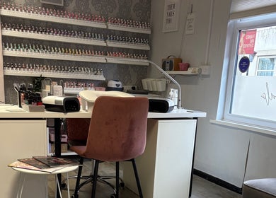 Relaxing nail station at Nails By Fiona King in Bedale, England, GB, featuring elegant decor and polish selection.