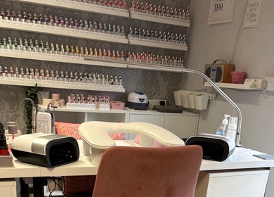 Nail polish and equipment display at Nails By Fiona King, Bedale, England, GB.