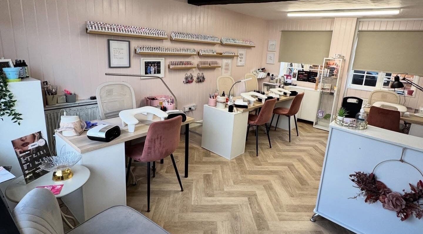 Elegant nail salon interior at Nails By Fiona King in Bedale, England, GB with manicure stations and decor.